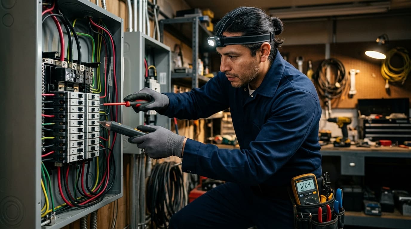 Técnico electricista realizando instalación